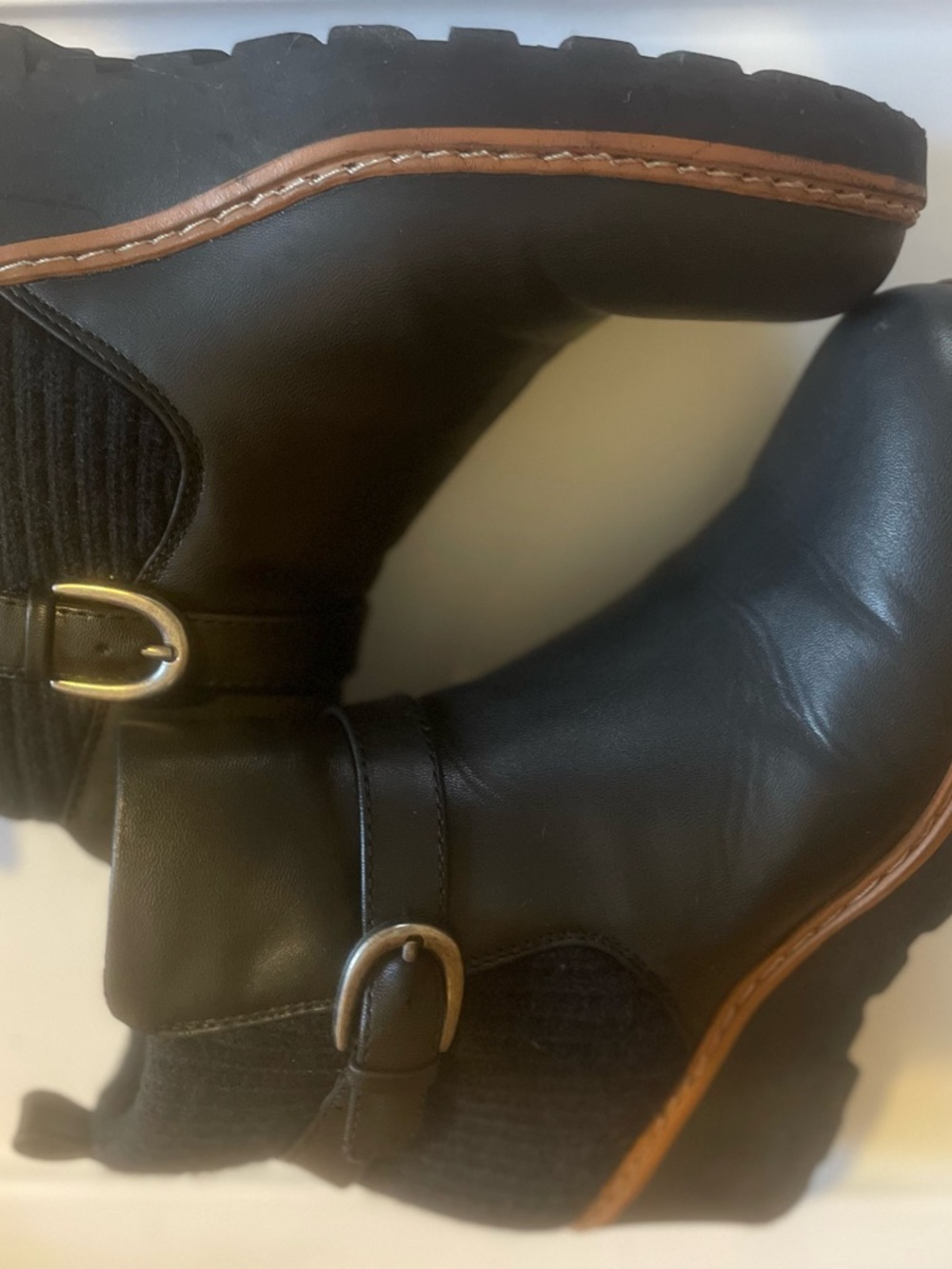 BareTraps Black Ankle Boots with Brown Trim